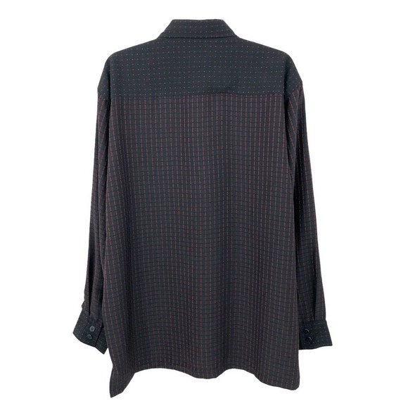 Maltos Men's Button Front Shirt Size L Swiss Dot Jacquard Check Black & Red S134 - Picture 3 of 11